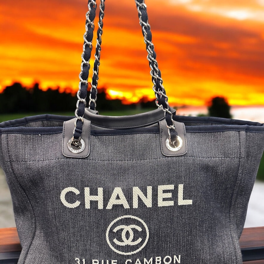 CHANEL Blue Denim Medium Deauville Tote