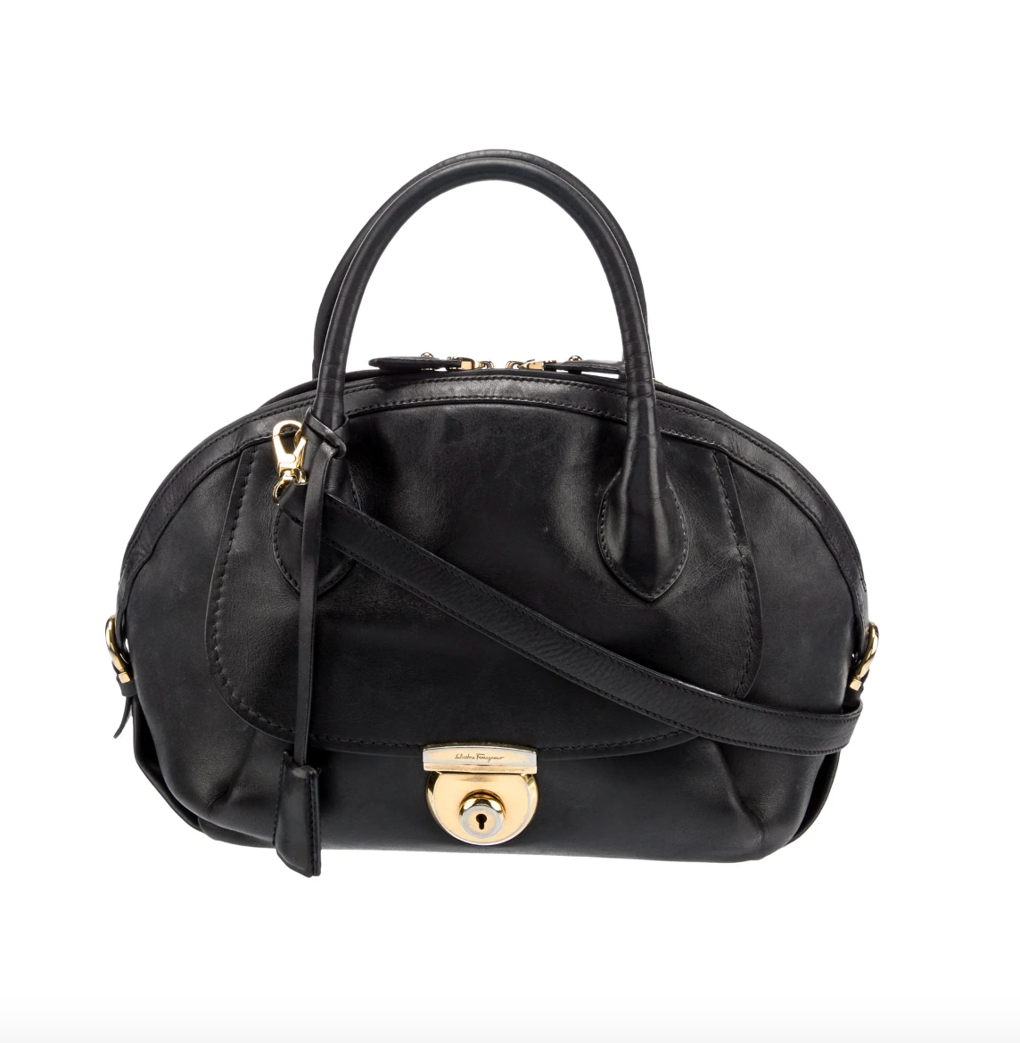 FERRAGAMO Black Fiamma Satchel