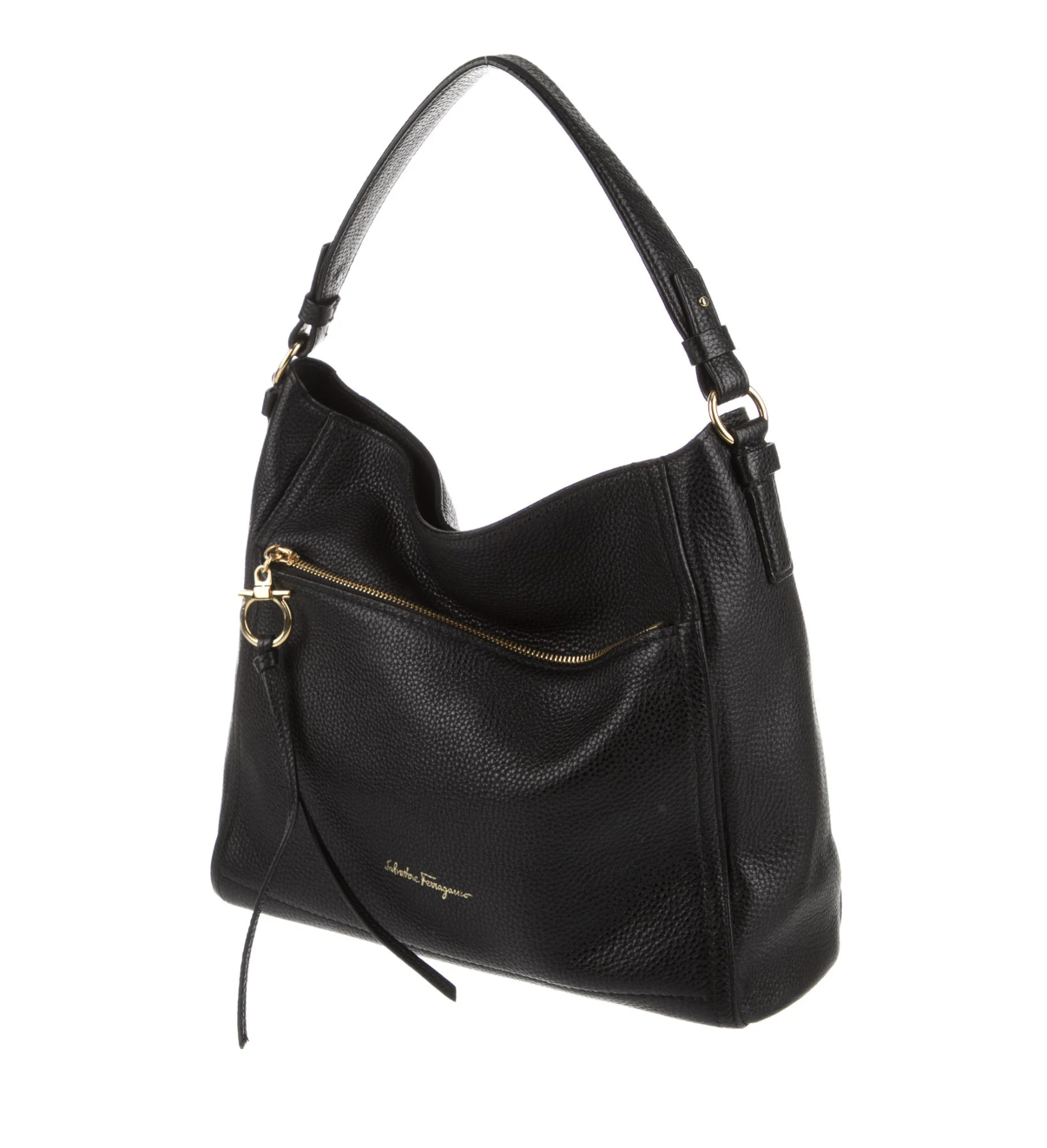 SALVATORE FERRAGAMO Black Ally Leather Hobo Bag