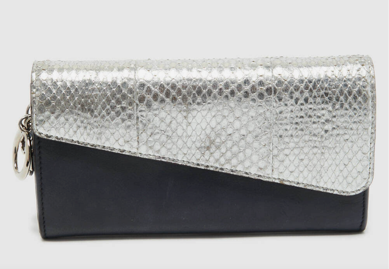 DIOR Navy /Silver Leather and Watersnake Flap Continental Wallet