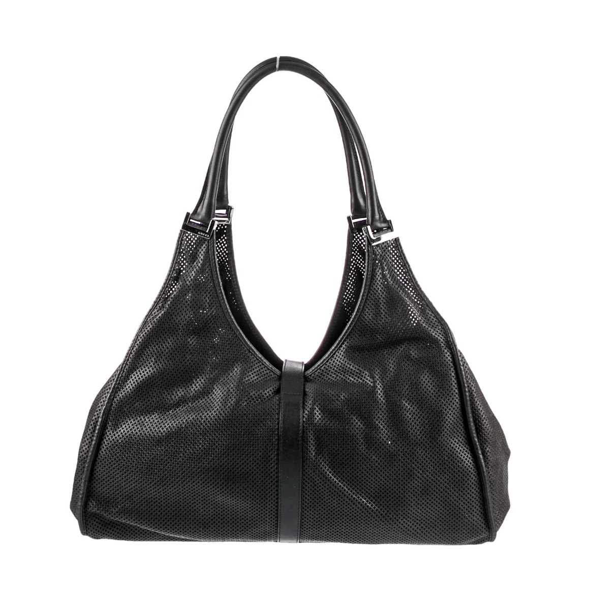 GUCCI Black Perforated Leather Jackie O Hobo