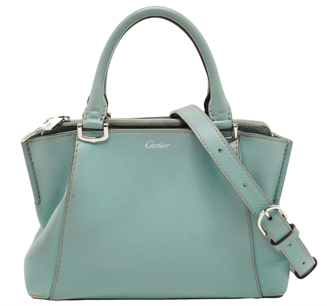 CARTIER Sea Green Leather Mini C de Cartier Satchel