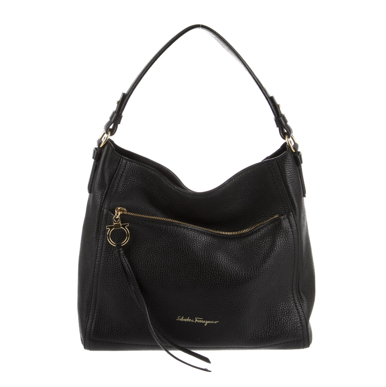 SALVATORE FERRAGAMO Black Ally Leather Hobo Bag