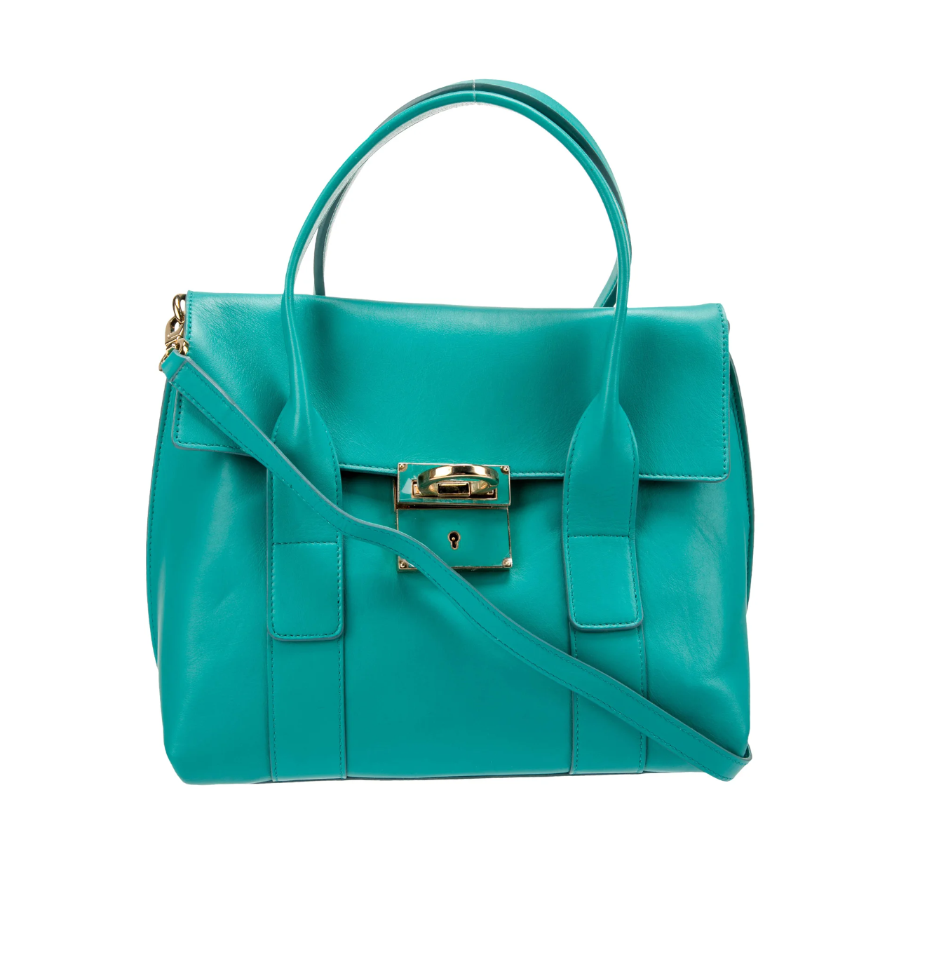 FERRAGAMO Turquoise Sookie Satchel Bag with Pouch