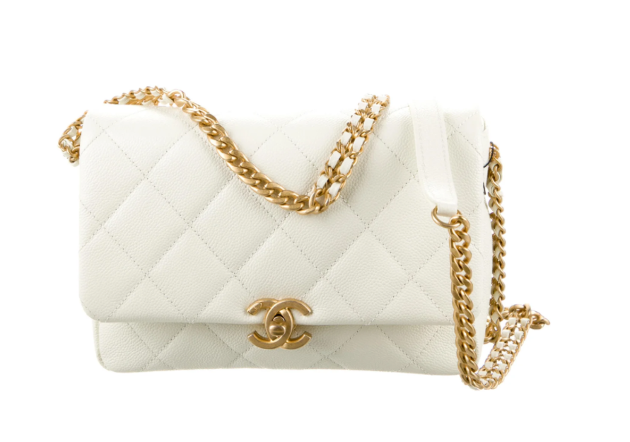 CHANEL Cream Caviar Quilted Small Chain Melody Flap