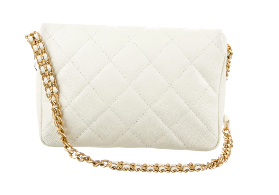 CHANEL Cream Caviar Quilted Small Chain Melody Flap