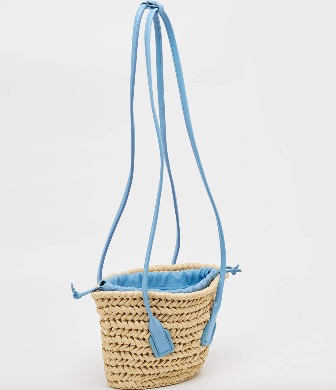 BOTTEGA VENETTA Blue/Beige Raffia and Leather Small Arco Basket Bag