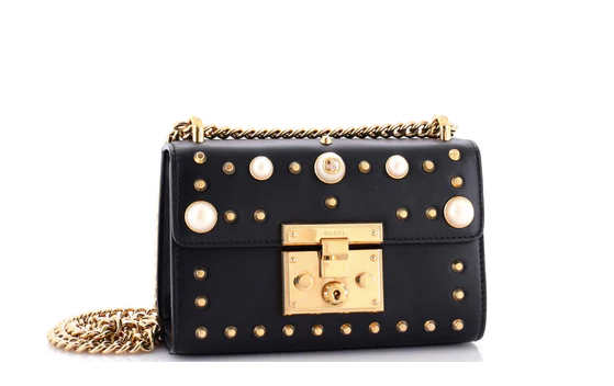 GUCCI Pearly Padlock Studded Leather Shoulder Bag