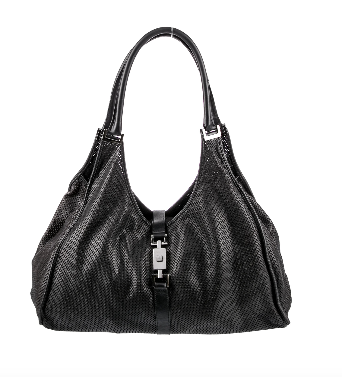 GUCCI Black Perforated Leather Jackie O Hobo