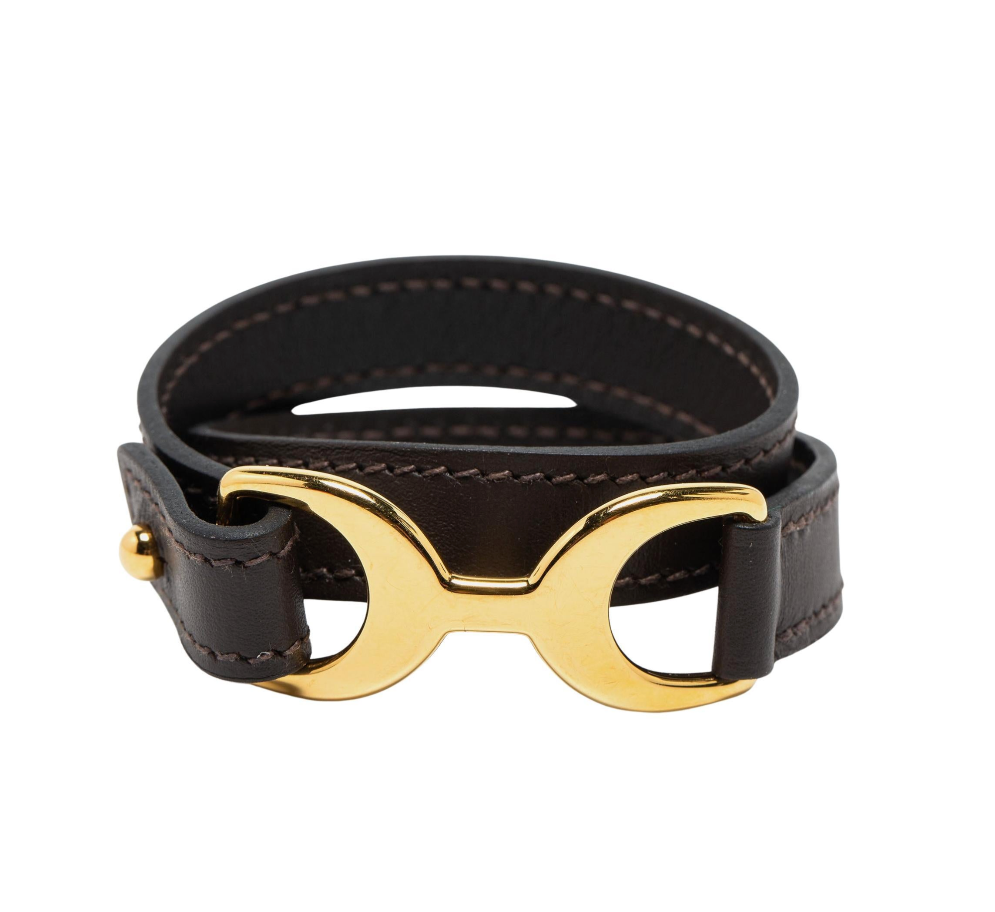 HERMES Chamonix Leather Gold-Plated Bracelet