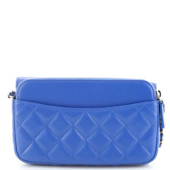 CHANEL Classic Flap Blue Phone Holder with Chain